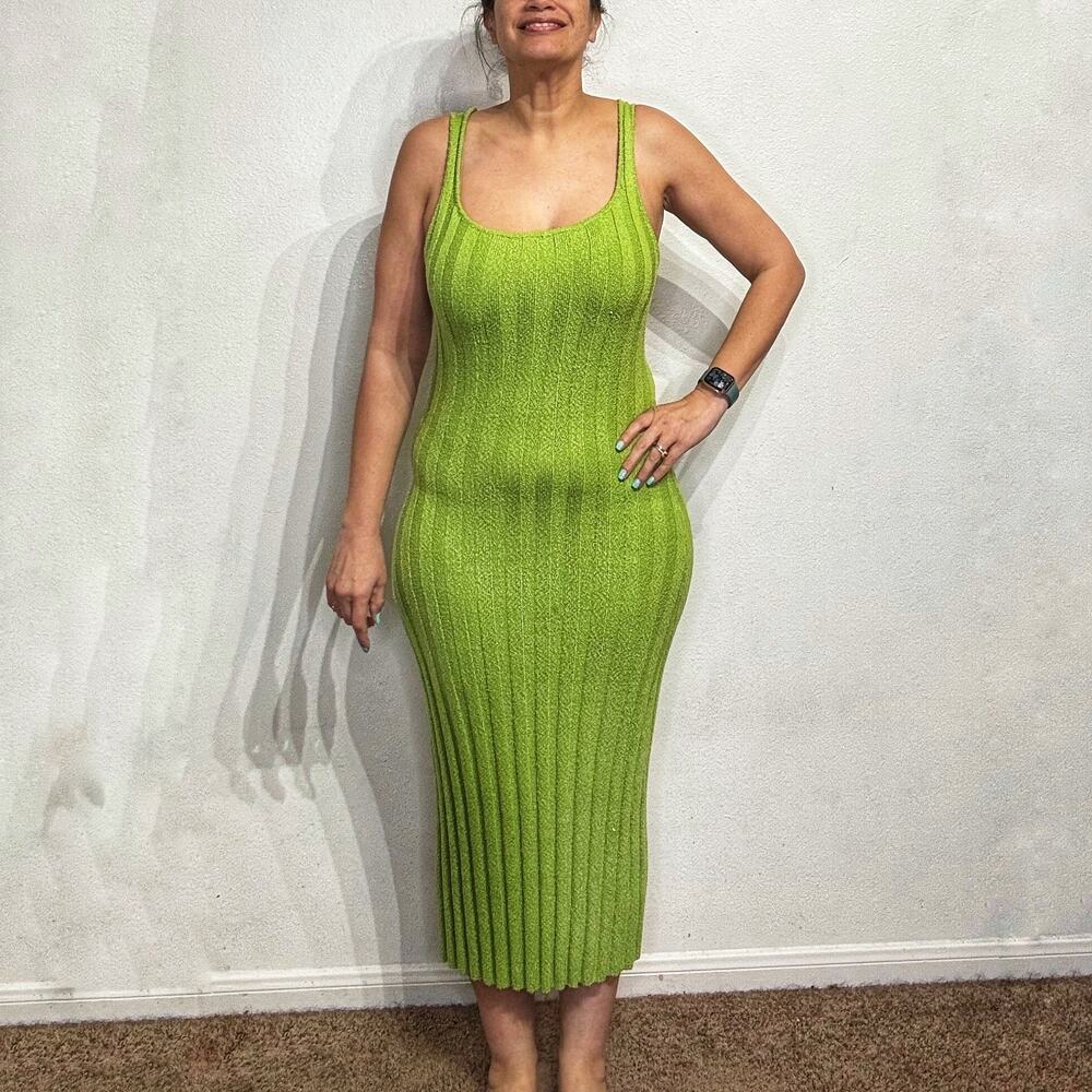 Free People Beach Gilded Lime Santos Ribbed Sweater Midi Dress Sz M